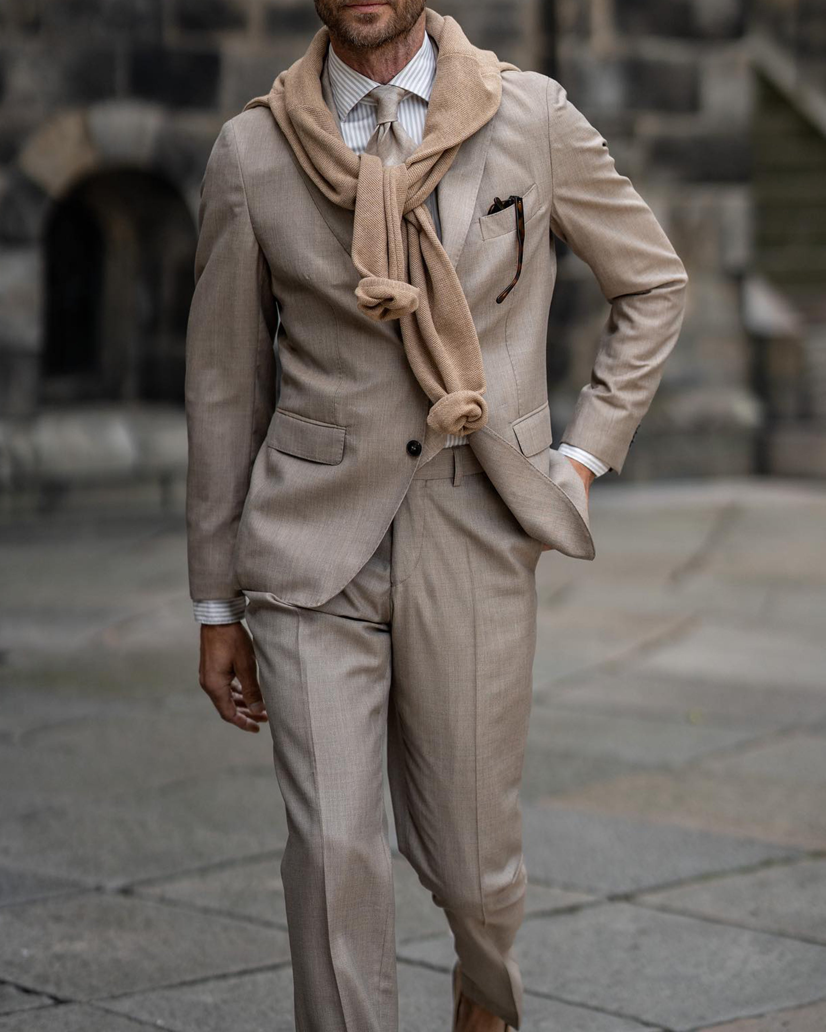CAVALIERE - ALPHONSE Sand Slim Fit Suit Jacket 10SS23500-54