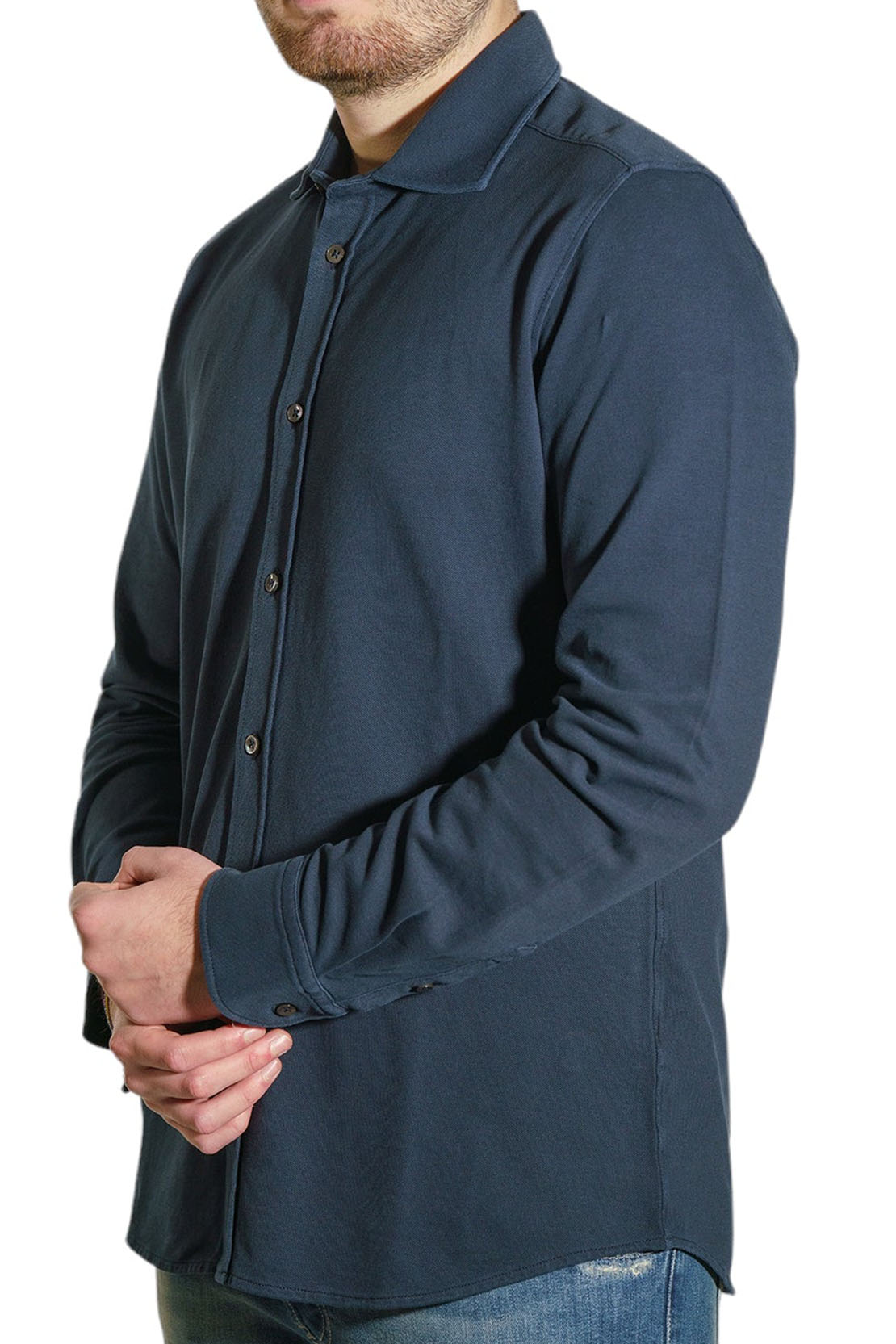 CIRCOLO 1901 - Dark Navy Blue Pique Stretch Cotton Shirt CN4296