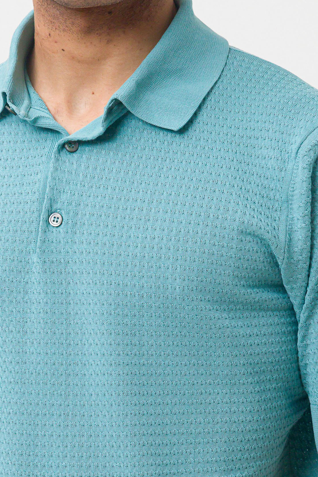 FILIPPO DE LAURENTIIS - Turquoise Woven Polo Shirt in Lightweight Crepe Cotton