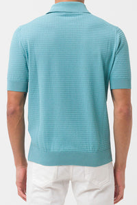 FILIPPO DE LAURENTIIS - Turquoise Woven Polo Shirt in Lightweight Crepe Cotton