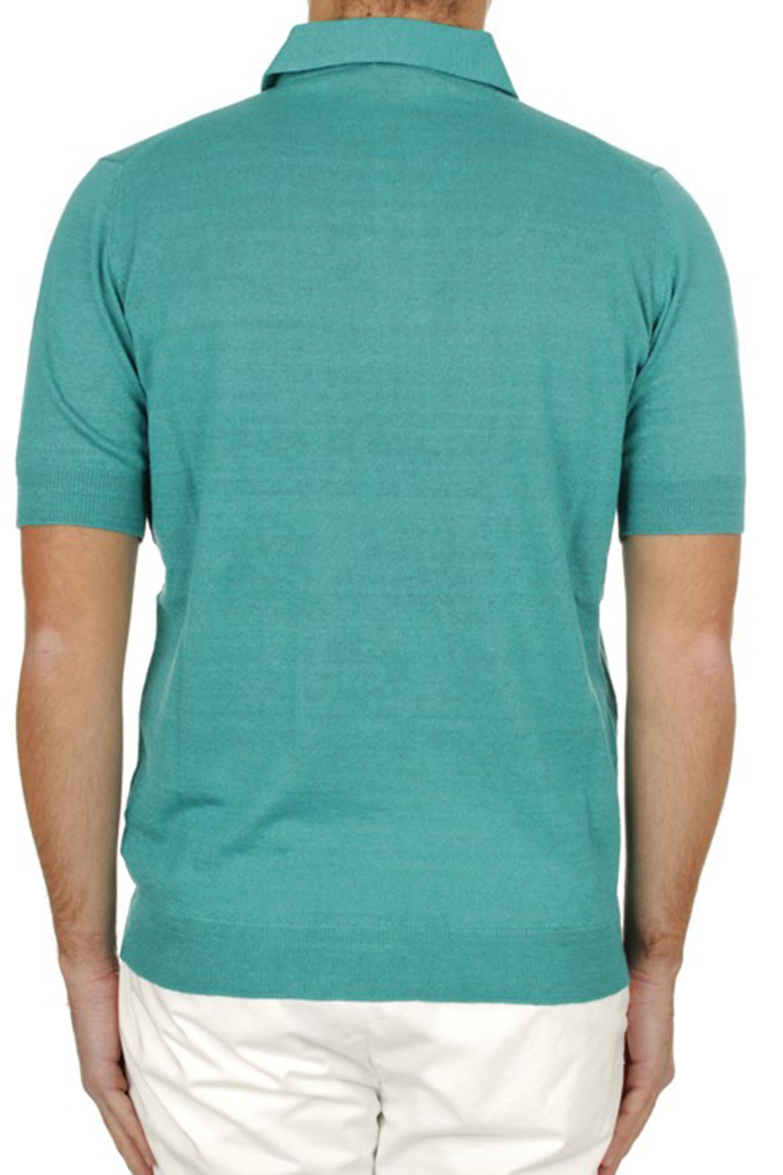 FILIPPO DE LAURENTIIS - Turquoise Knitted Linen and Cotton Blend Polo Shirt