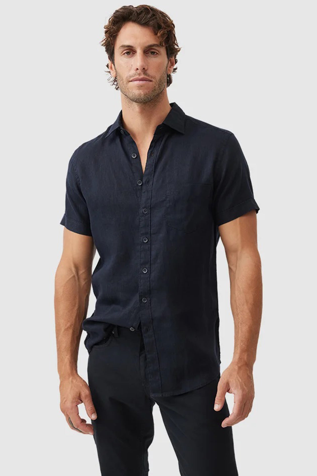 RODD & GUNN - PALM BEACH Short Sleeve Linen Shirt In Midnight Blue LP6266