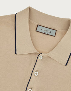 CANALI - Beige and Navy Knitted Shaved Cotton Polo Shirt C0997-MK01148-708