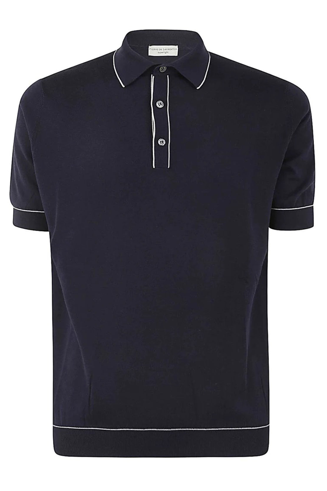 FILIPPO DE LAURENTIIS - Navy Blue Knitted Polo Shirt With Trim In Superlight Cotton