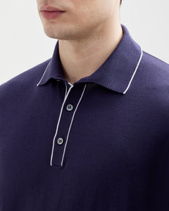 FILIPPO DE LAURENTIIS - Navy Blue Knitted Polo Shirt With Trim In Superlight Cotton