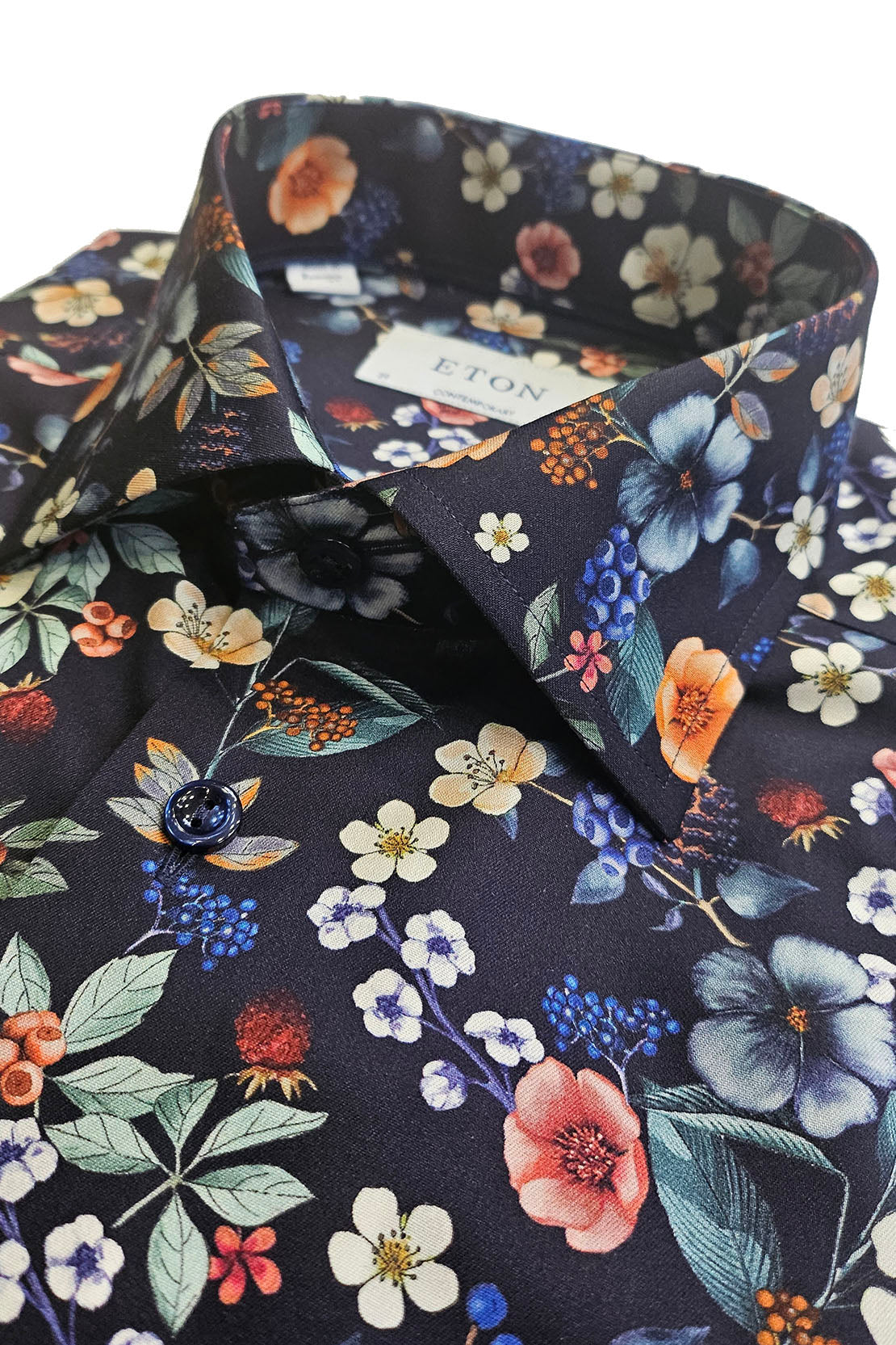 ETON - Navy Blue CONTEMPORARY FIT Floral Print Signature Twill Shirt 10001099129