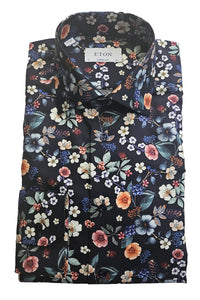 ETON - Navy Blue CONTEMPORARY FIT Floral Print Signature Twill Shirt 10001099129