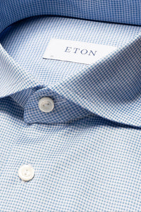 ETON - Light Blue CONTEMPORARY FIT Checked Filo Di Scorzia Knitted Shirt 10001170021