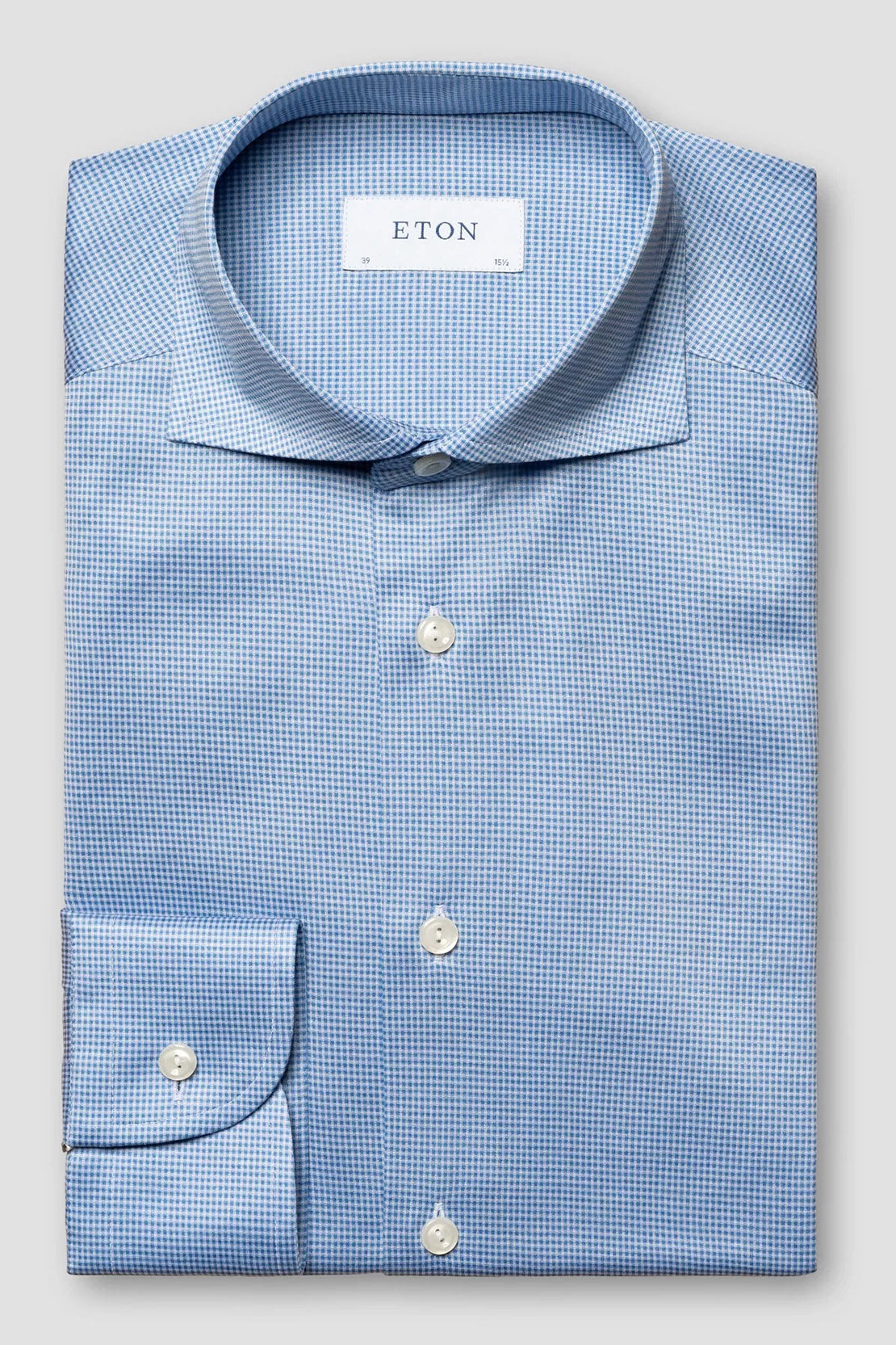 ETON - Light Blue CONTEMPORARY FIT Checked Filo Di Scorzia Knitted Shirt 10001170021