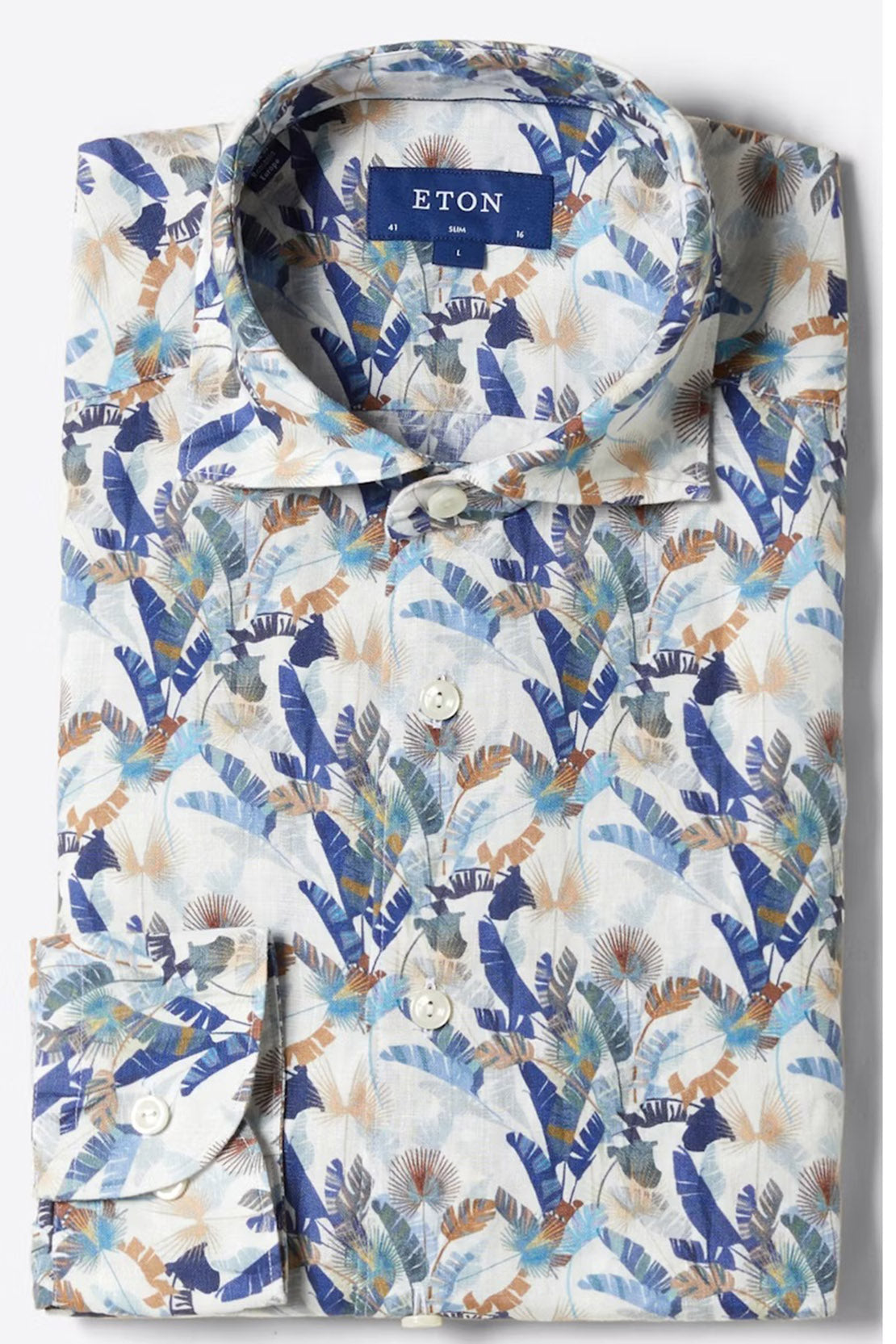 ETON - Big Leaf Print SLIM FIT Linen Shirt 10001186125