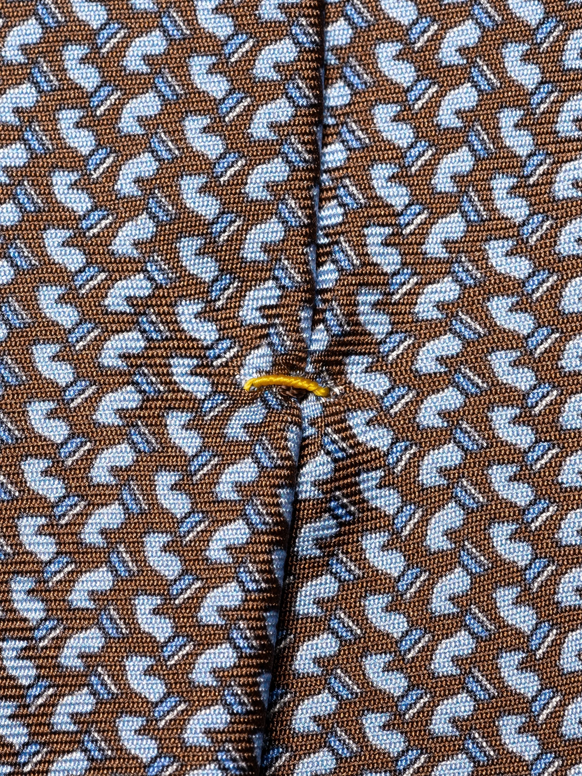 ETON - Brown and Light Blue Patterned Print Silk Tie 10001288522