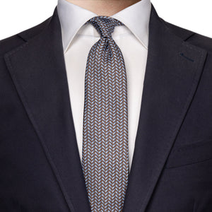 ETON - Brown and Light Blue Patterned Print Silk Tie 10001288522