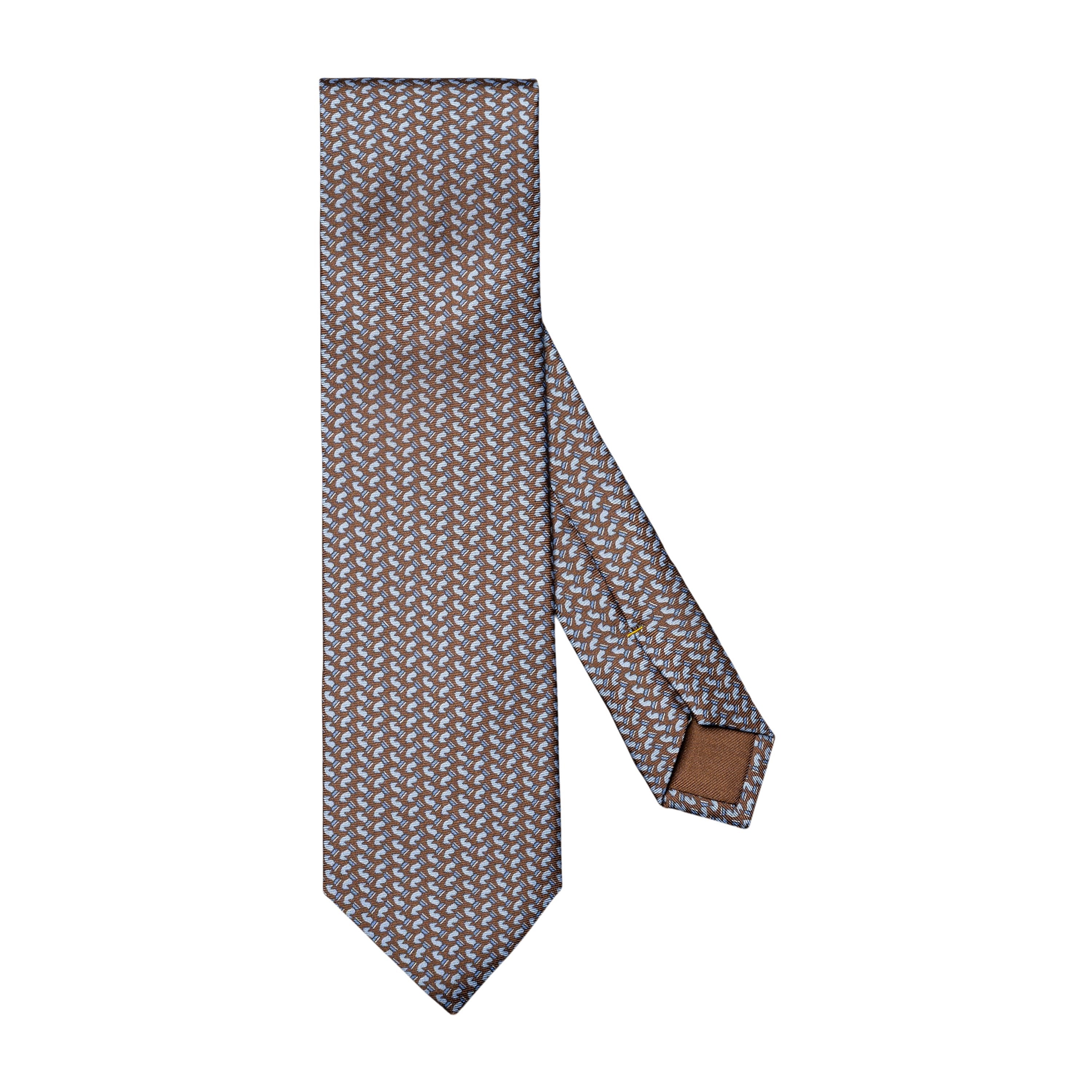 ETON - Brown and Light Blue Patterned Print Silk Tie 10001288522