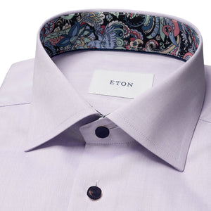 ETON - CONTEMPORARY FIT Solid Signature Twill Shirt With Paisley Trim in Mid Purple 10001359174