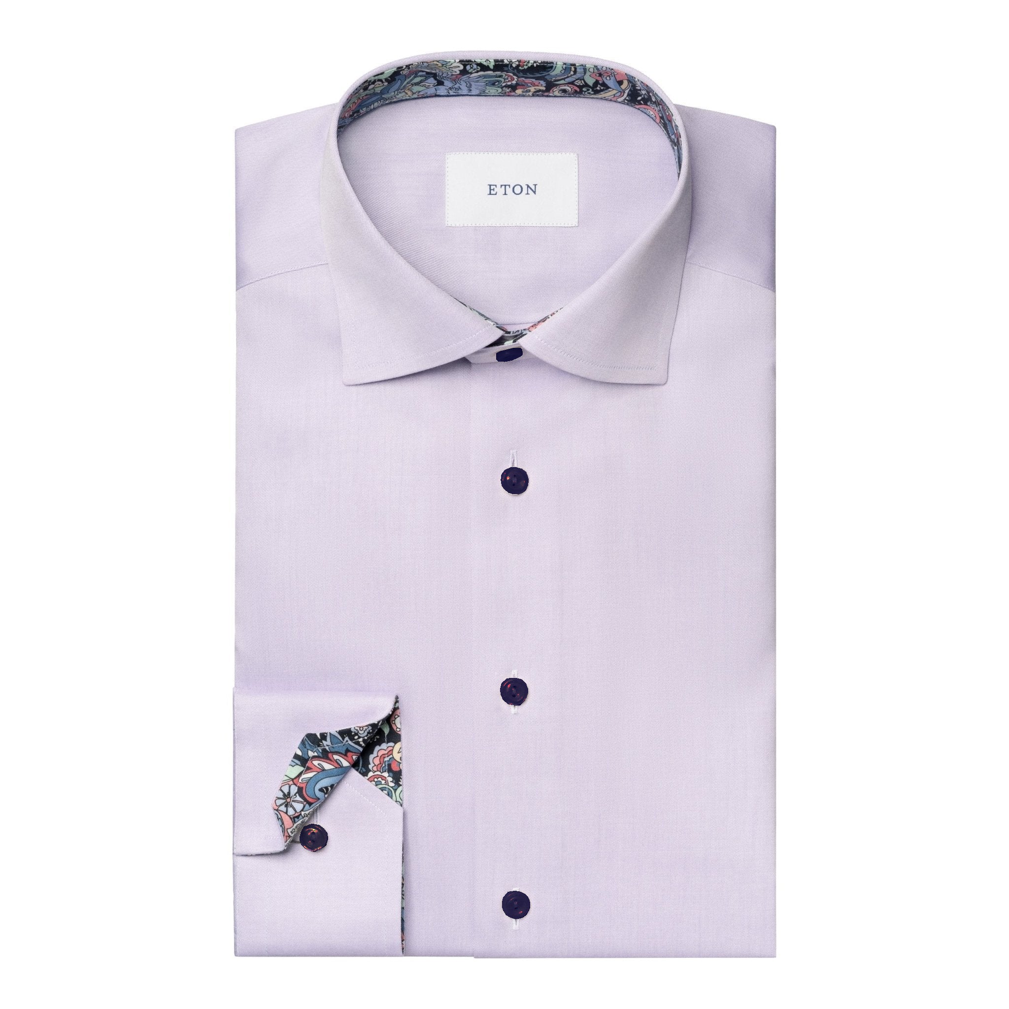ETON - CONTEMPORARY FIT Solid Signature Twill Shirt With Paisley Trim in Mid Purple 10001359174