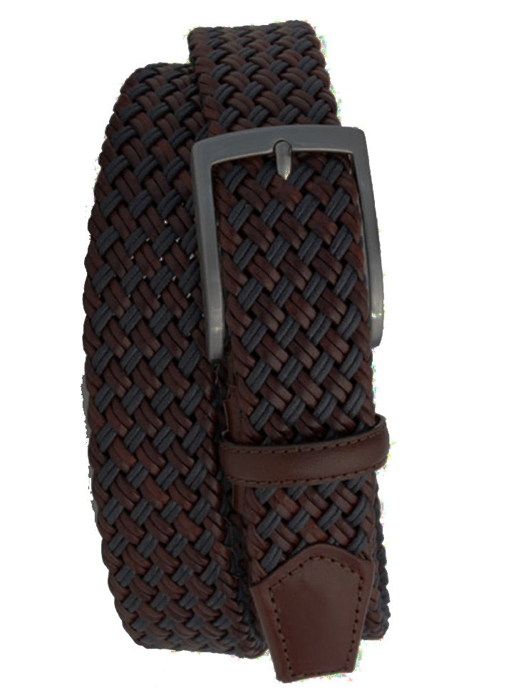 ROBERT CHARLES - 1088 Leather Woven 35mm Belt In Dark Brown/Blue