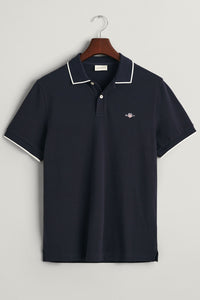 GANT - Framed Tipped Piqué Polo Shirt in Evening Blue 2013014 433