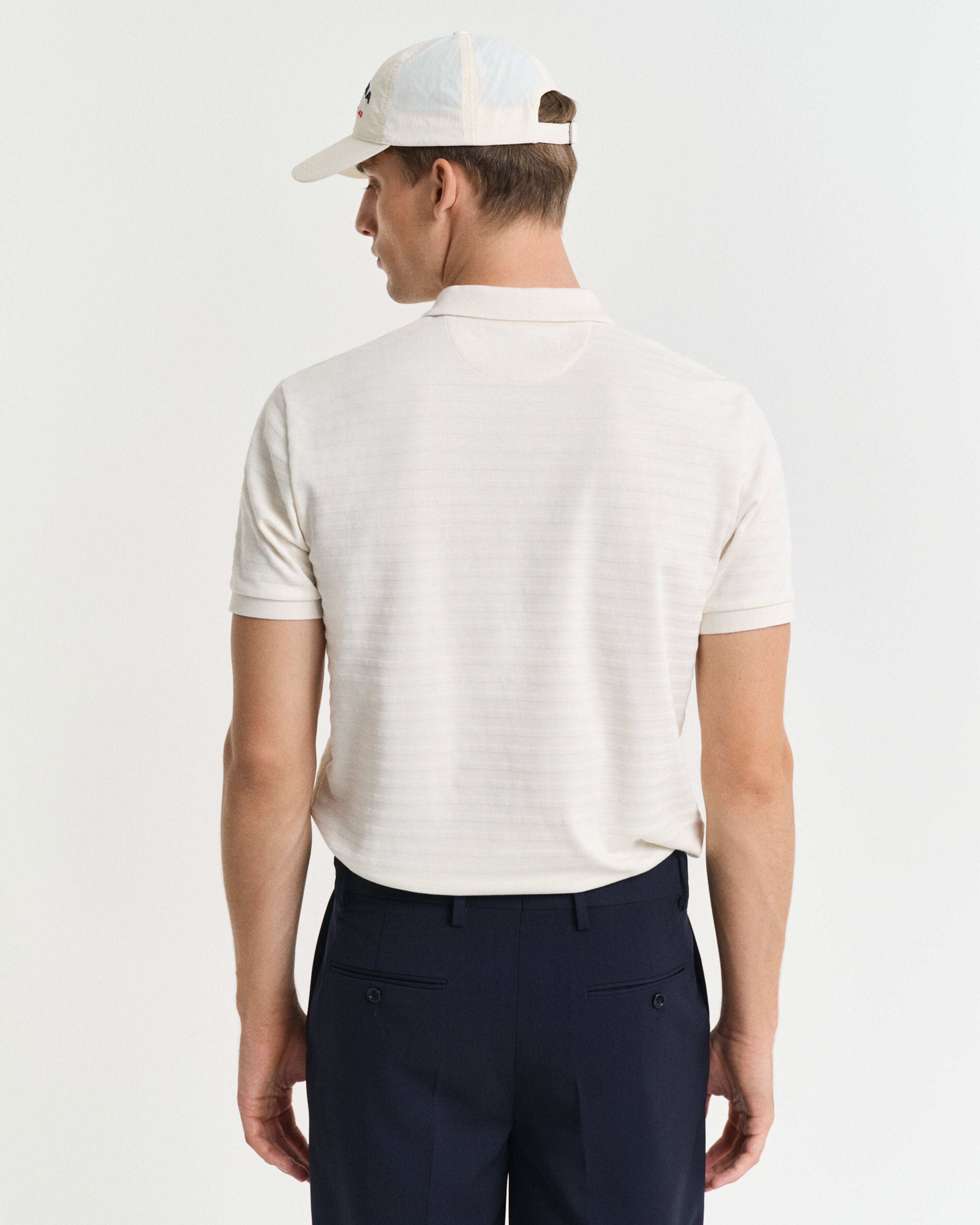 GANT - Textured Striped Polo Shirt In Cream 2014035 130