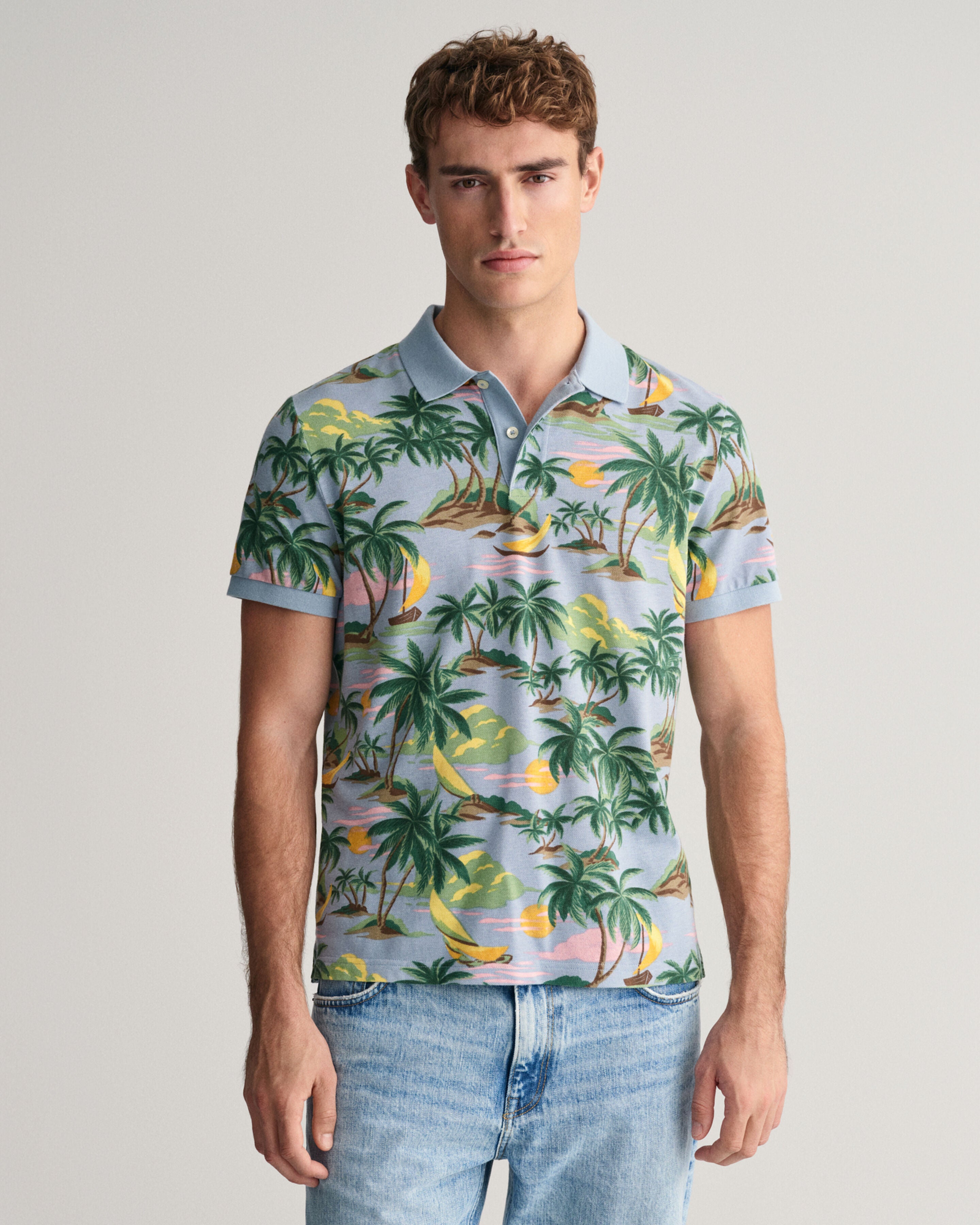 GANT - Hawaiian Print Polo Shirt In Dove Blue 2062037 474