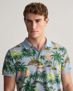 GANT - Hawaiian Print Polo Shirt In Dove Blue 2062037 474