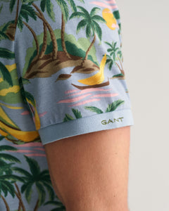 GANT - Hawaiian Print Polo Shirt In Dove Blue 2062037 474