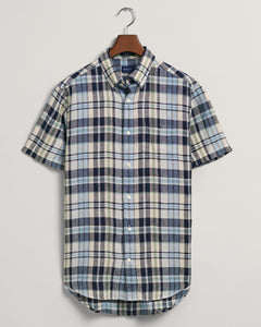 GANT - Regular Fit Linen Madras Short Sleeve Shirt in Marine 3230091 410