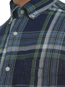 GANT - Regular Fit Indigo Twill Check Shirt In Dark Indigo and Green 3230170 989