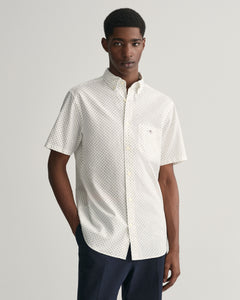 GANT - Regular Fit Micro Print Short Sleeve Shirt In Eggshell 3240066 113