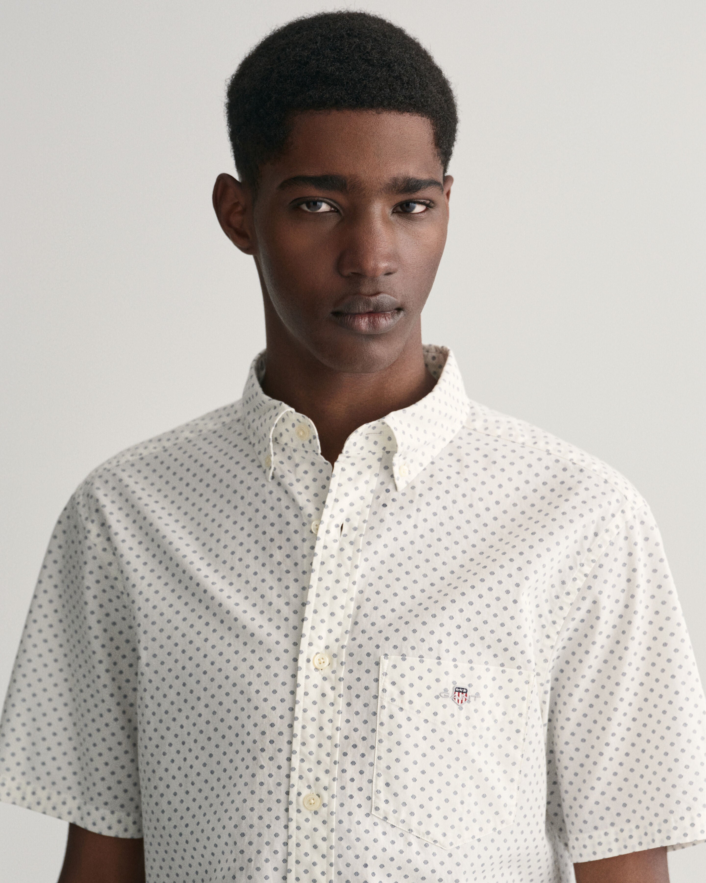 GANT - Regular Fit Micro Print Short Sleeve Shirt In Eggshell 3240066 113