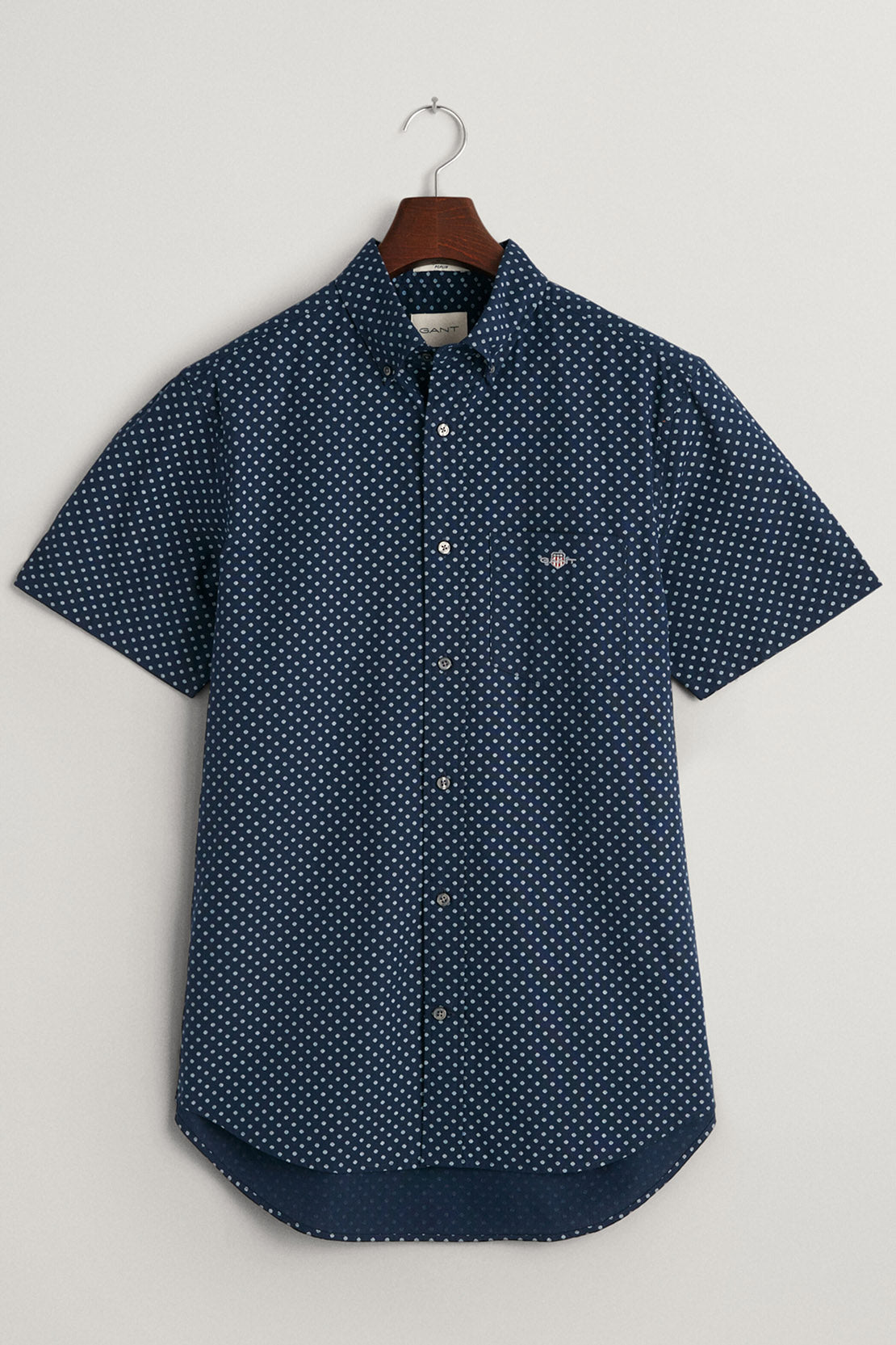GANT - Regular Fit Micro Print Short Sleeve Shirt In Dark Marine Blue 3240066 410