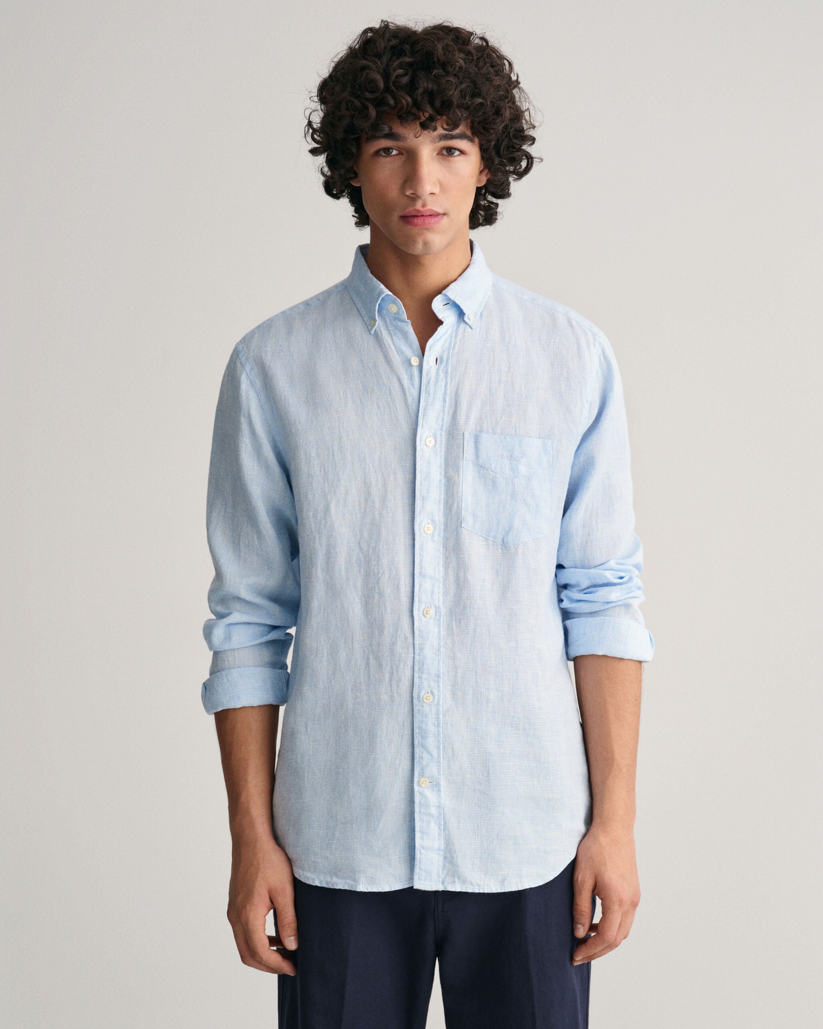 GANT - Regular Fit Houndstooth Linen Shirt in Capri Blue 3240067 468