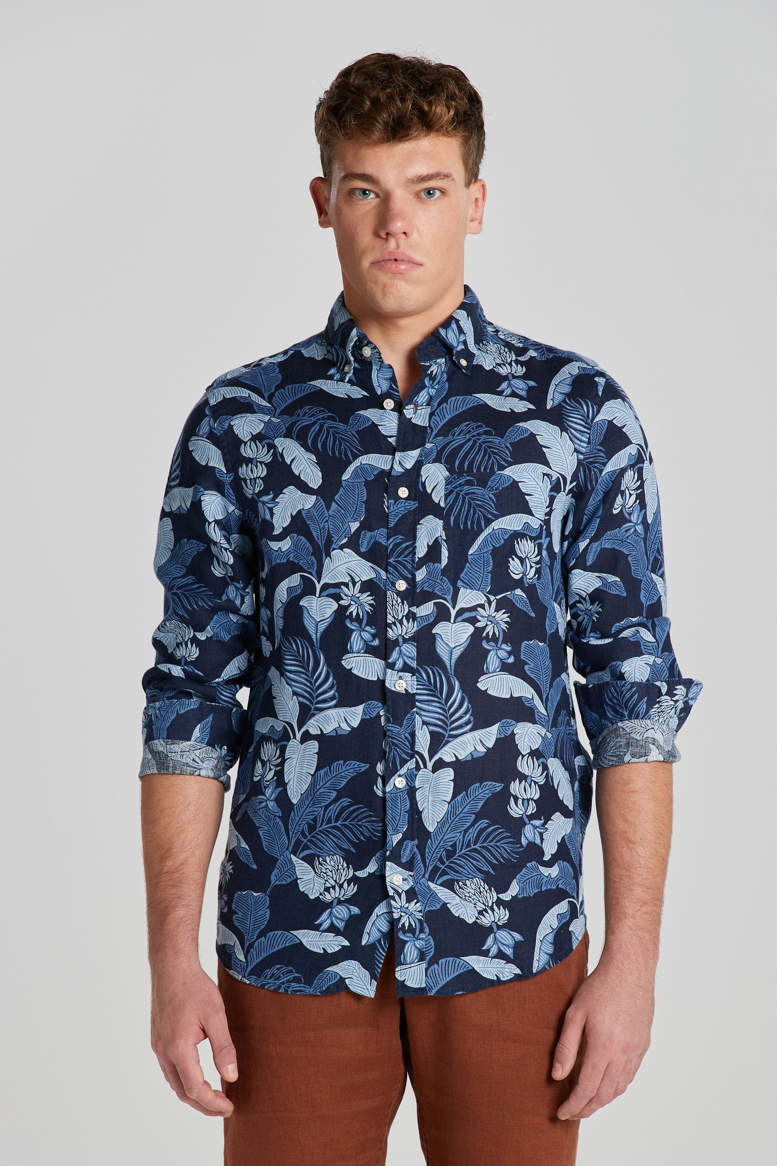 GANT - Regular Fit Printed Linen Shirt in Marine Blue 3240078 410