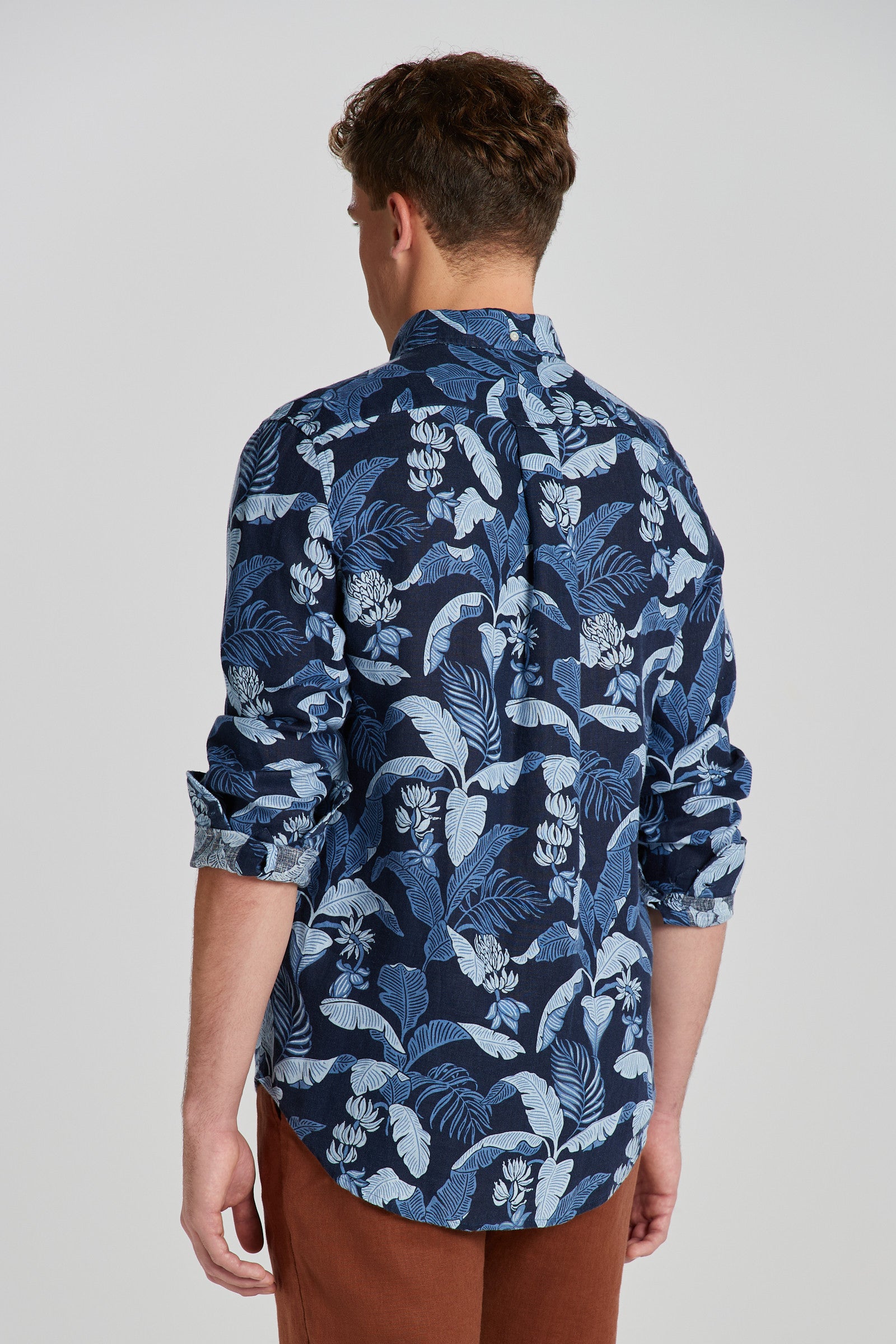 GANT - Regular Fit Printed Linen Shirt in Marine Blue 3240078 410
