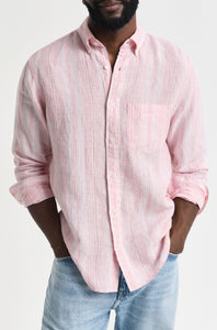 GANT - Regular Fit Thin Striped Linen Shirt in Geranium Pink 3250045 627