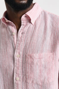 GANT - Regular Fit Thin Striped Linen Shirt in Geranium Pink 3250045 627
