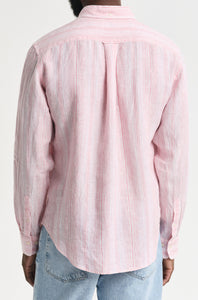 GANT - Regular Fit Thin Striped Linen Shirt in Geranium Pink 3250045 627