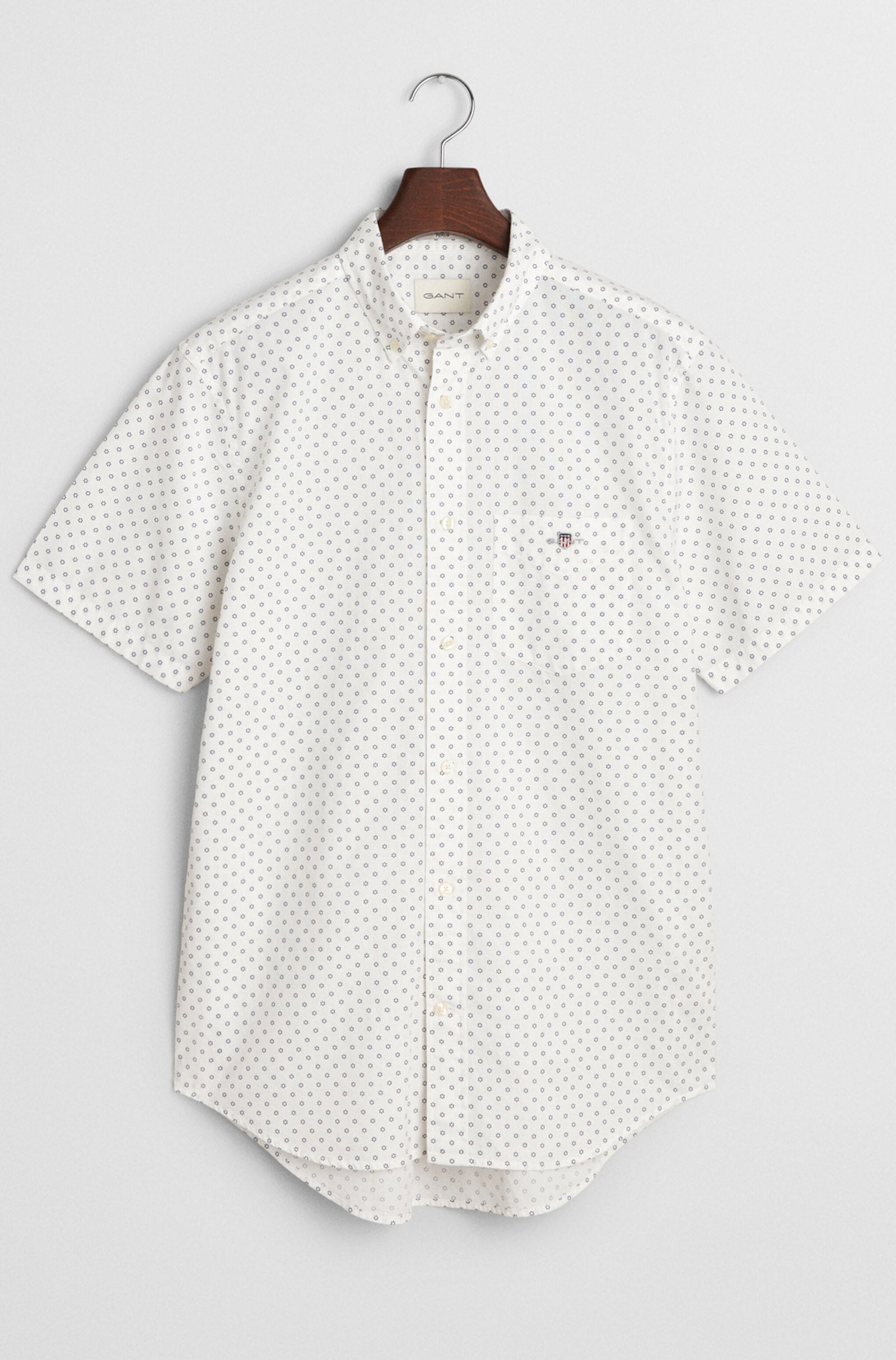 GANT - Regular Fit Micro Print Short Sleeve Shirt In Eggshell White 3250057 113