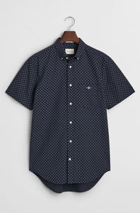 GANT - Regular Fit Micro Print Short Sleeve Shirt In Evening Blue 3250057 433
