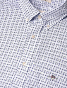 GANT - Regular Fit Classic Poplin Check Short Sleeve Shirt in College Blue 3250150 436