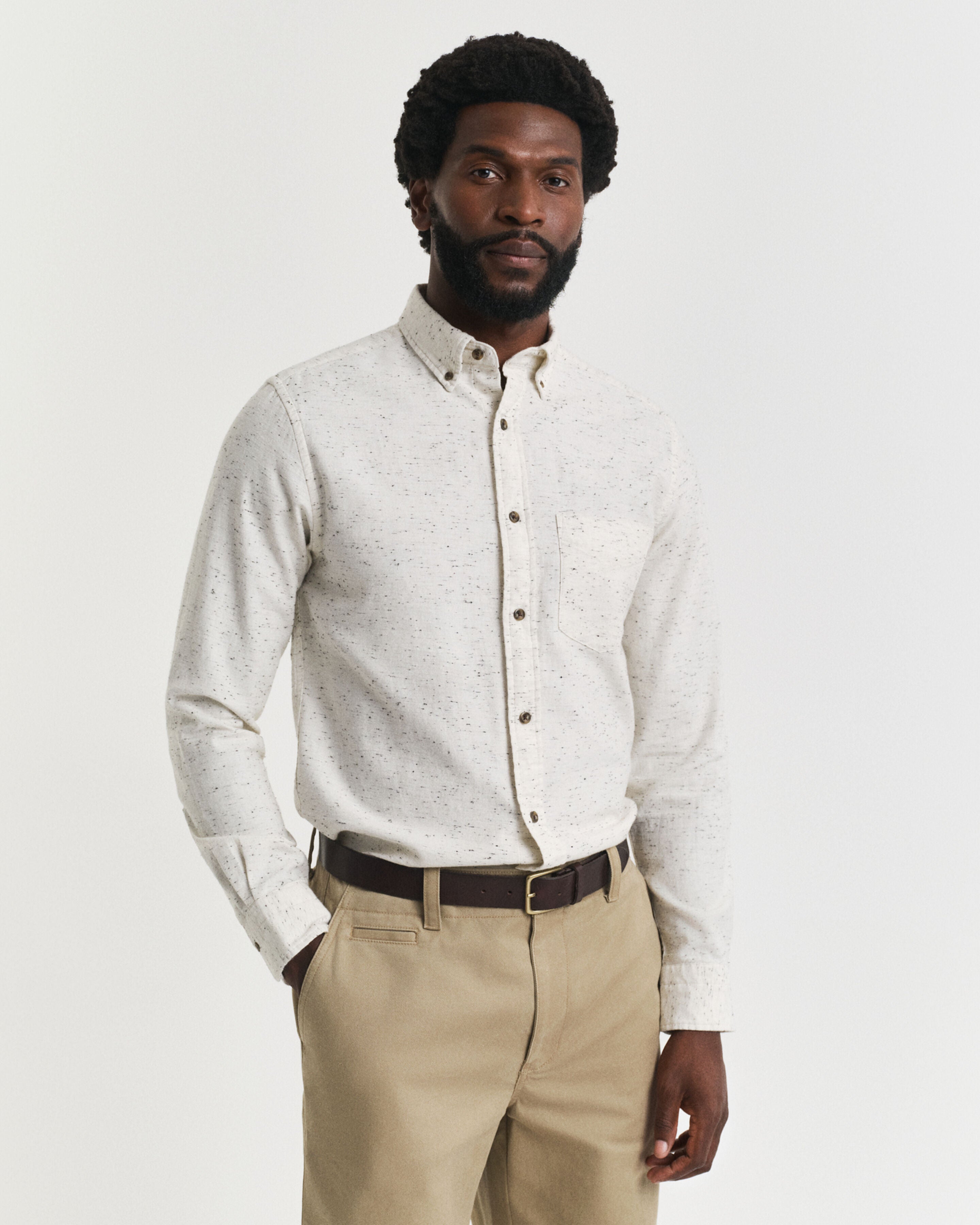 GANT - Regular Fit Nepps Flannel Shirt in Cream 3250247 130