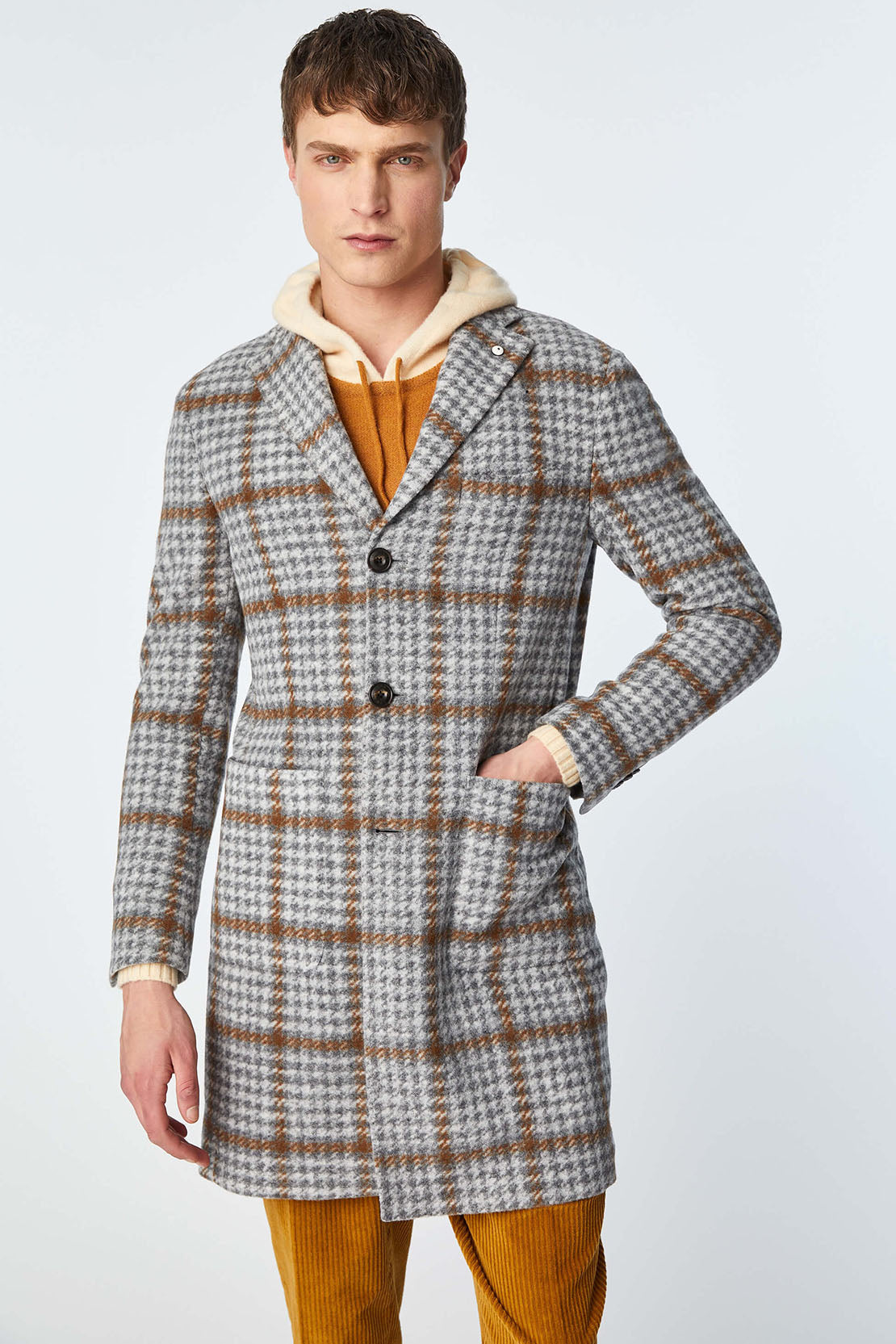L.B.M 1911 - LONDON Soft Wool Blend Overcoat In Grey And Brown Check 35720/1 7451