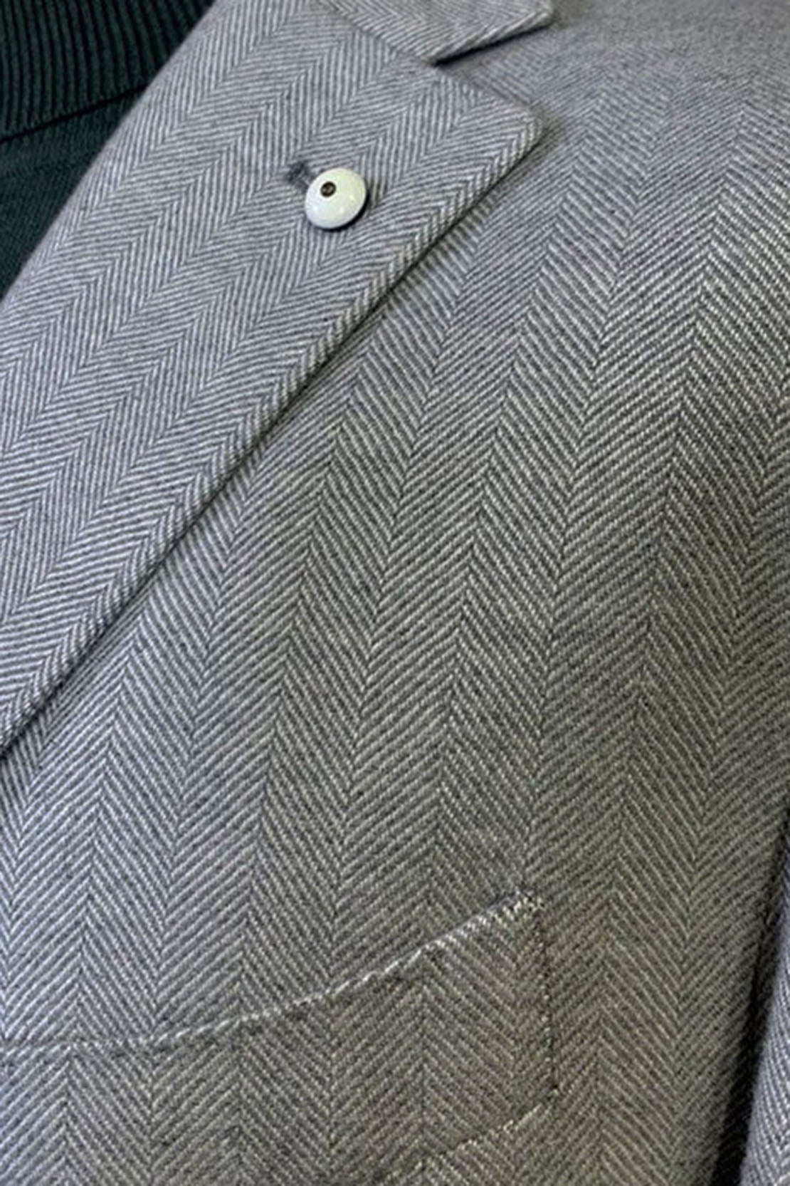 L.B.M. 1911 - Light Grey Herringbone Slim Fit Jersey Blazer 35800/2 2815