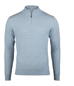 STENSTROMS - Light Blue Cable Knit Merino Wool Half Zip 4200031355103