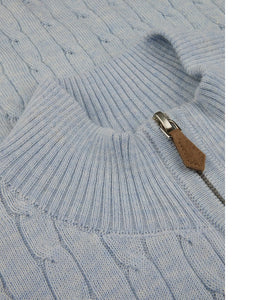 STENSTROMS - Light Blue Cable Knit Merino Wool Half Zip 4200031355103