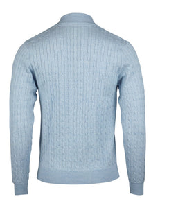 STENSTROMS - Light Blue Cable Knit Merino Wool Half Zip 4200031355103
