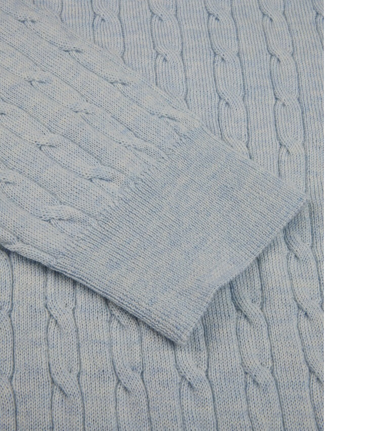 STENSTROMS - Light Blue Cable Knit Merino Wool Half Zip 4200031355103