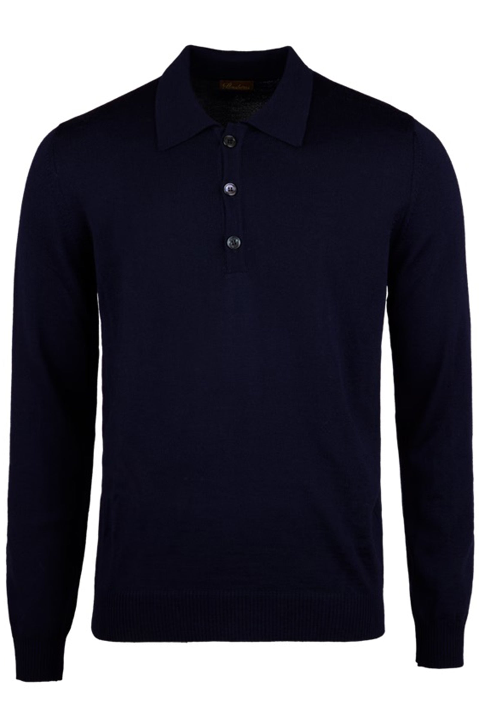 STENSTROMS - Navy Blue Merino Wool Long Sleeve Knitted Polo Shirt 4202651355190