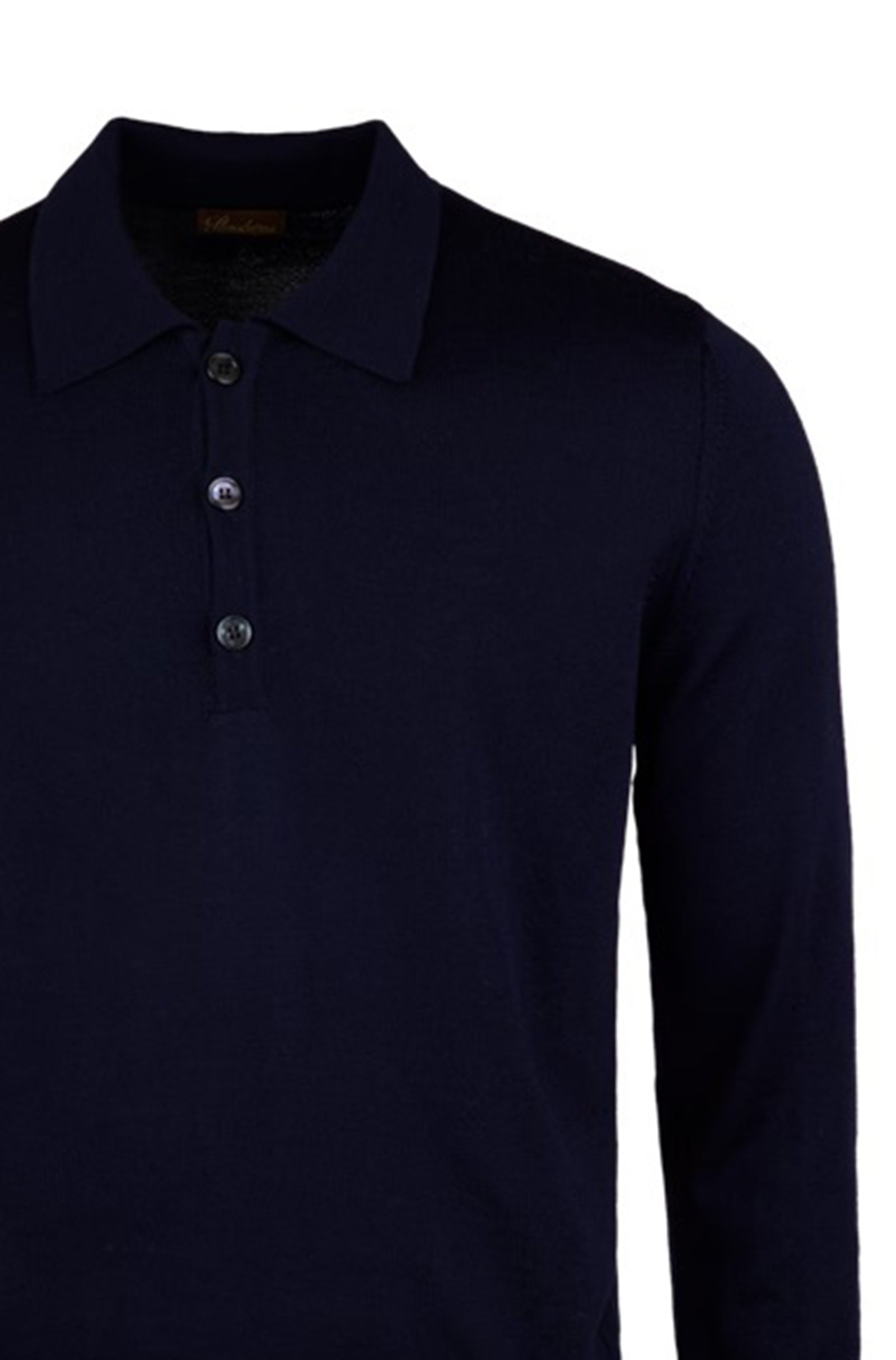 STENSTROMS - Navy Blue Merino Wool Long Sleeve Knitted Polo Shirt 4202651355190