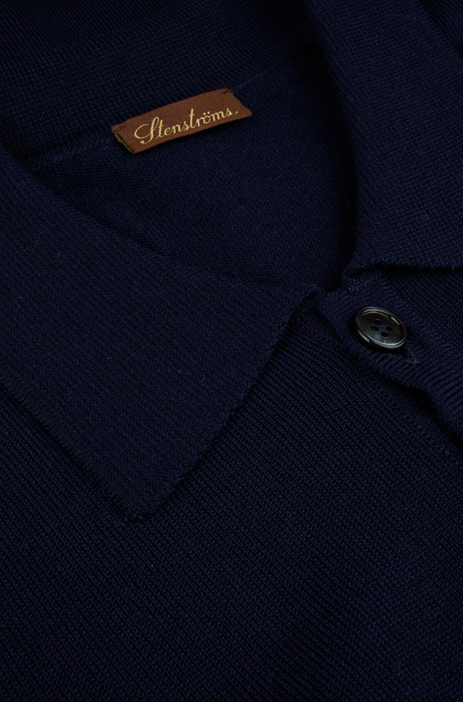 STENSTROMS - Navy Blue Merino Wool Long Sleeve Knitted Polo Shirt 4202651355190