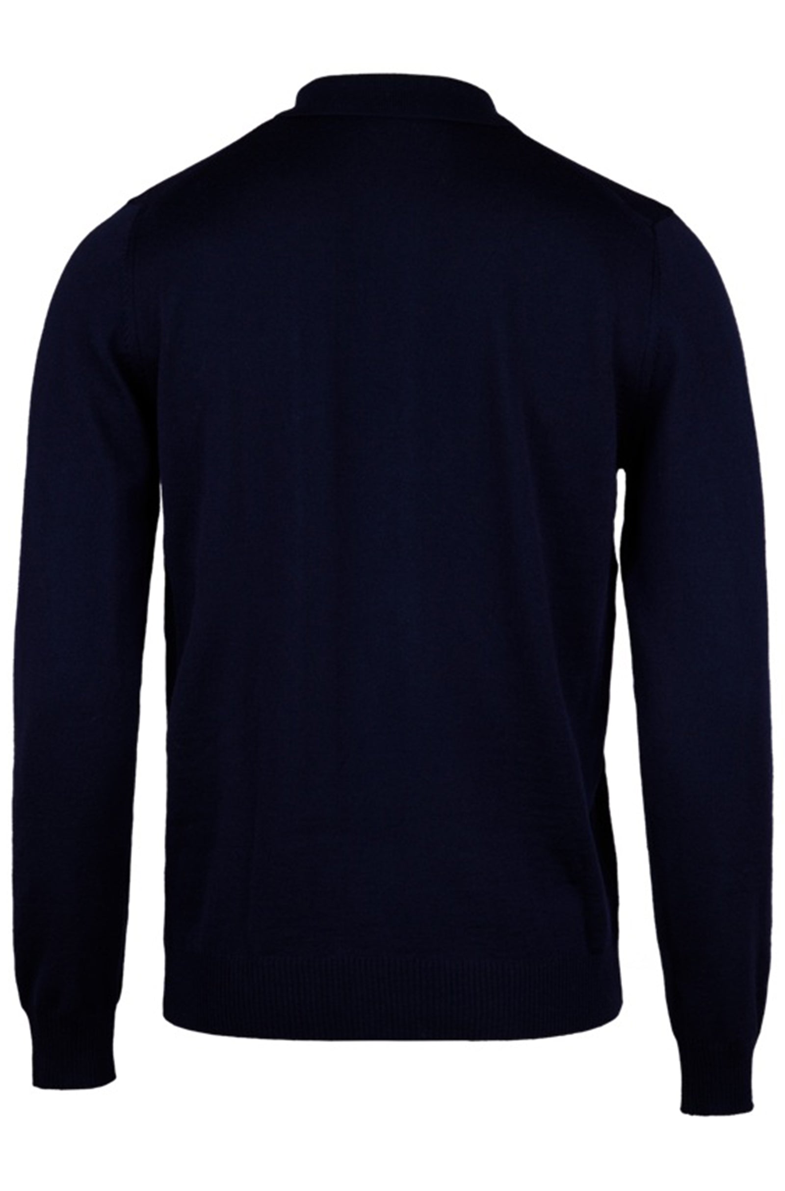 STENSTROMS - Navy Blue Merino Wool Long Sleeve Knitted Polo Shirt 4202651355190